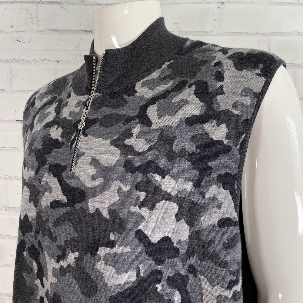 G/Fore Vest Men's XXL Sweater Vest 1/4 Zip Shades of Gray Camouflage Wool NWT